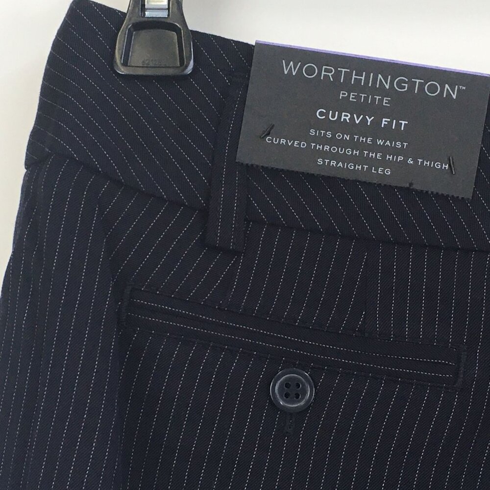 New Worthington Curvy Fit Striped Blue Dress Pants Womens Size 4P Petite
